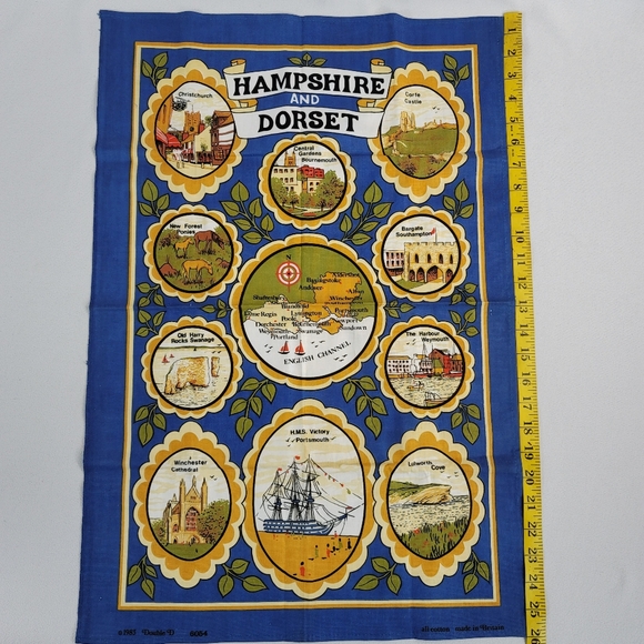 Vtg 1983 Hampshire And Dorset Souvenir Cotton Fabric Panel - Picture 6 of 12